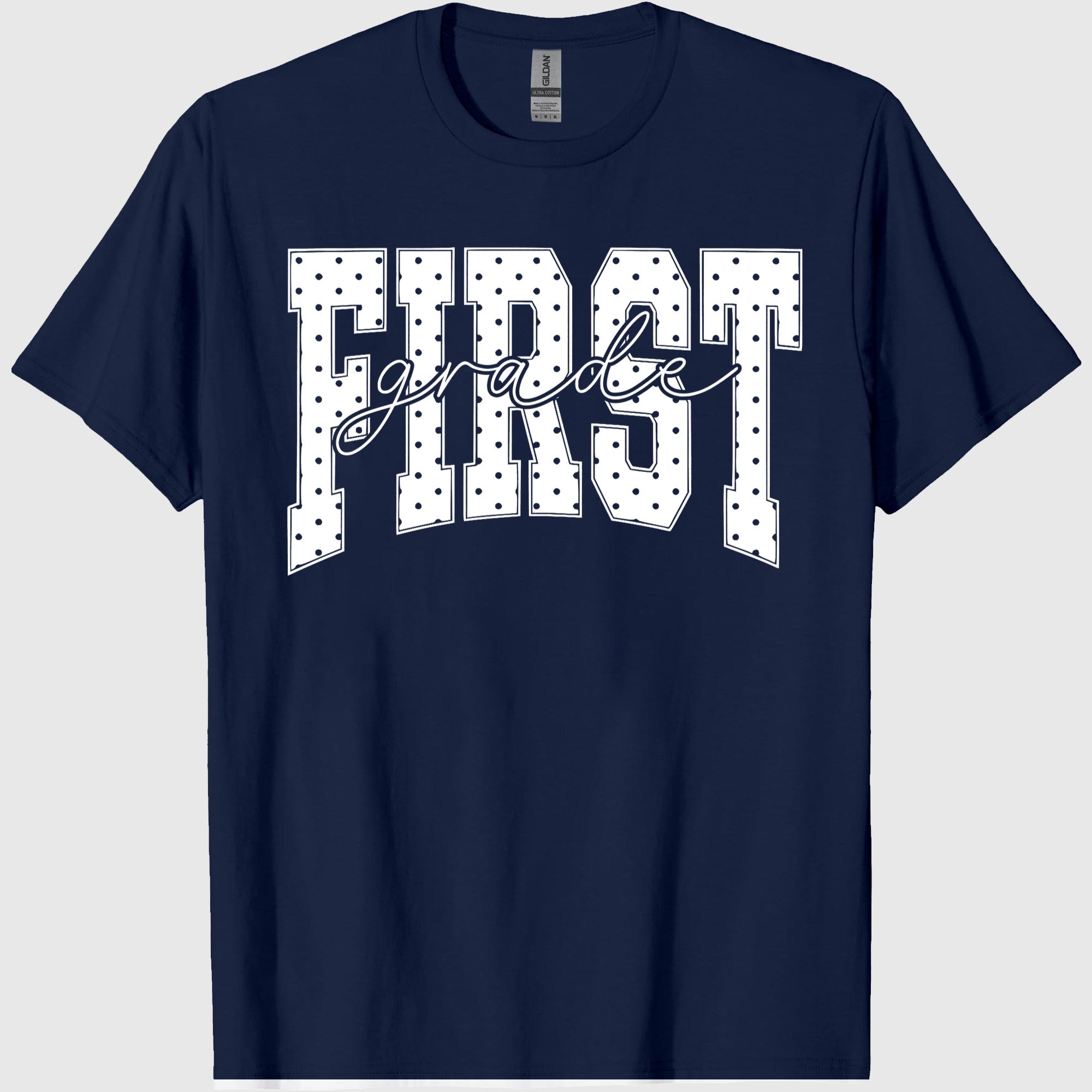 First Grade Shirt Blue Polka Dots Teacher Tee Cottagecore Aesthetic 1st Grade TShirt For Back to School Educator T-shirt