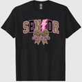Senior 2026, Leopard Lightning Bolt Graduation, Coquette Class of 2026 Sublimation, Preppy Girly Senior Bow Shirt, Back to schools, Crew Neck, Cotton Relaxed Unisex Fit Casual Short Sleeve Tee
